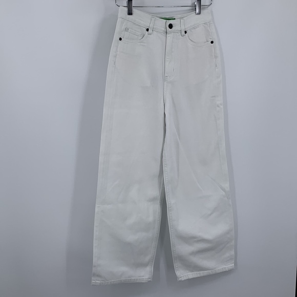 Sandrine Rose wide leg ankle denim pants jeans white flat front ankle new 24 - Picture 1 of 4